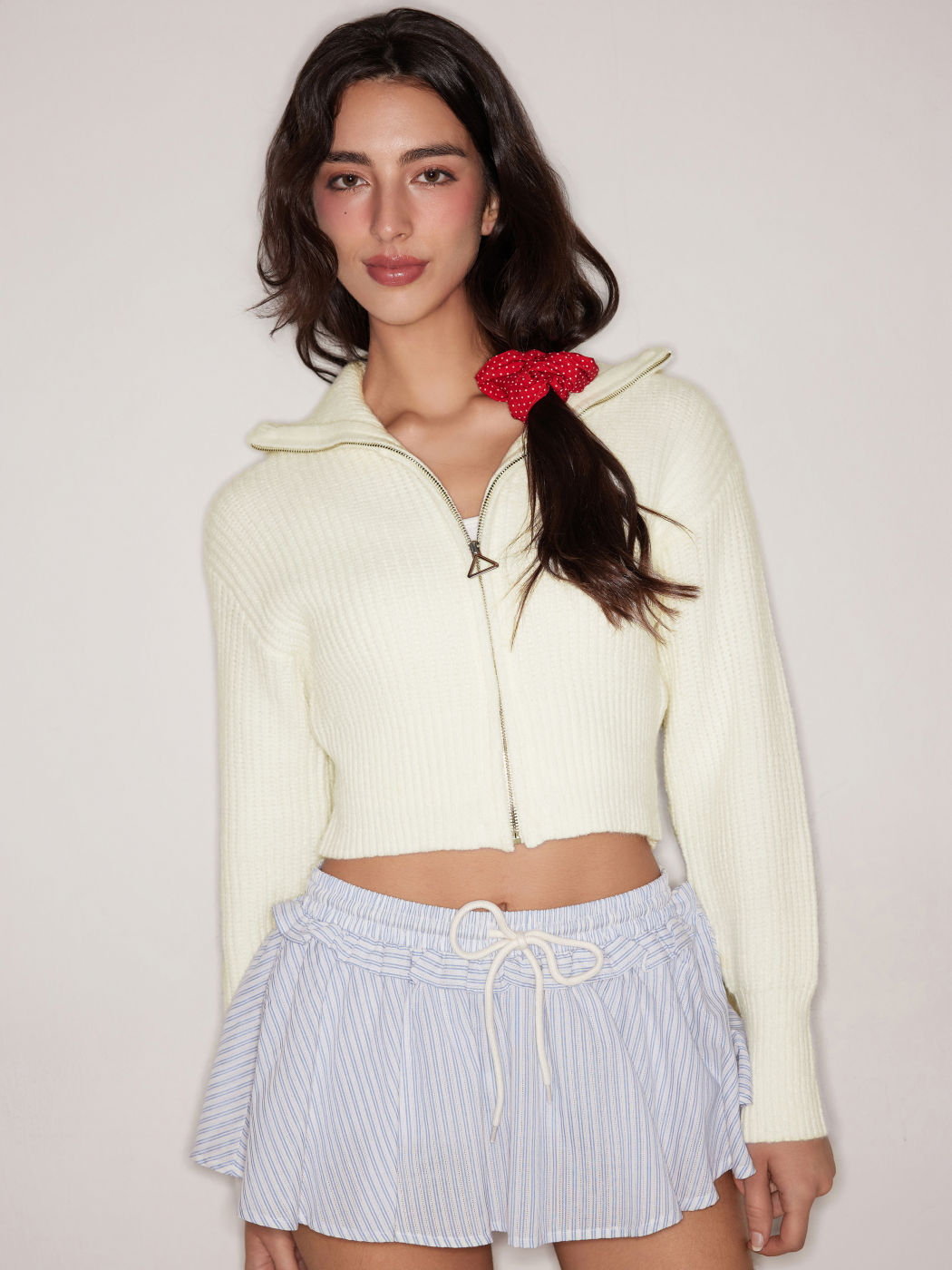 Solid Knit Polo Zipper Cardigan