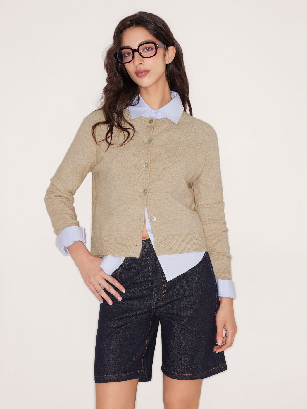 Knit Round Neckline Solid Button Cardigan
