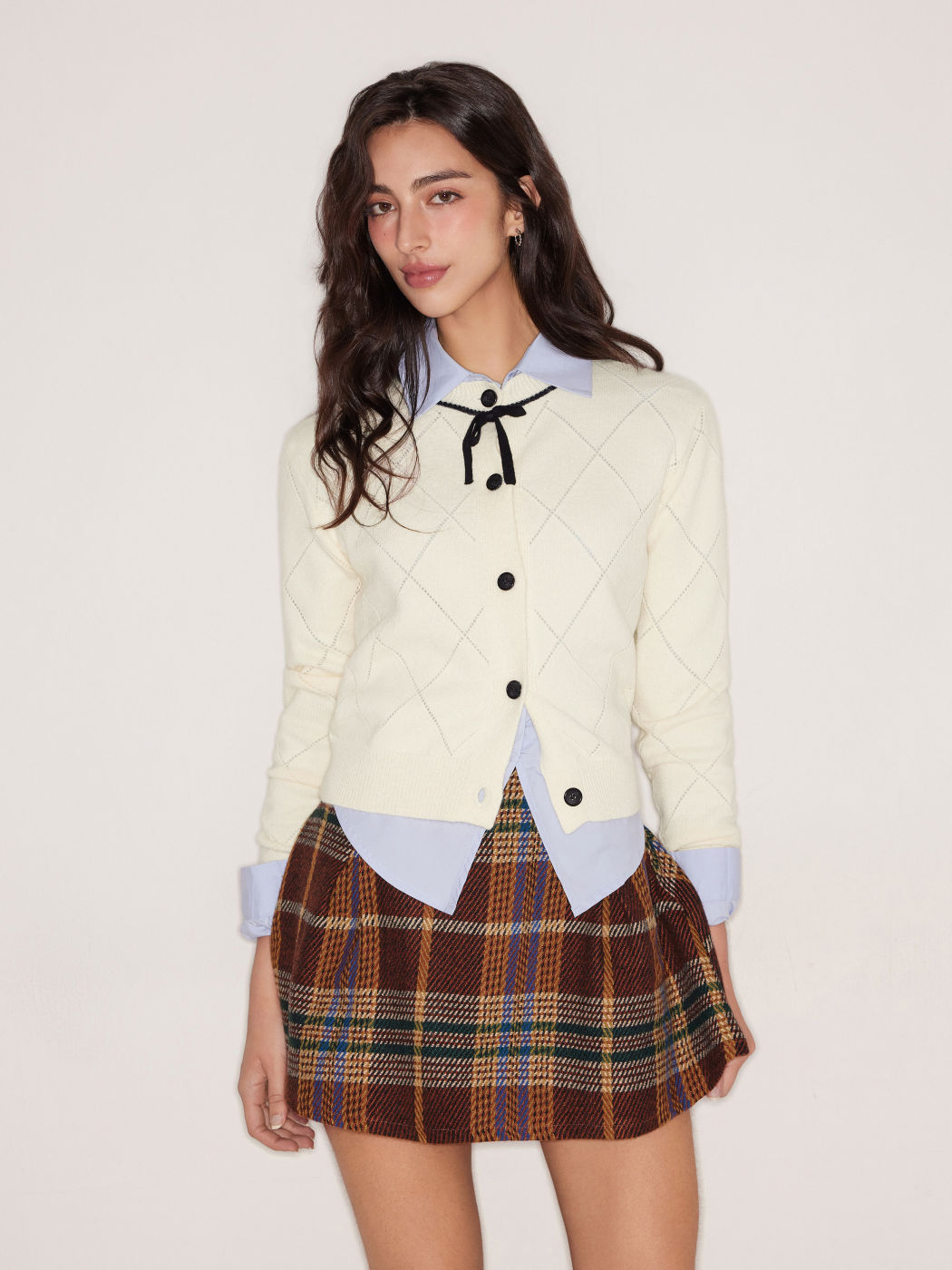 Round Neck Rhombus Bowknot Cardigan