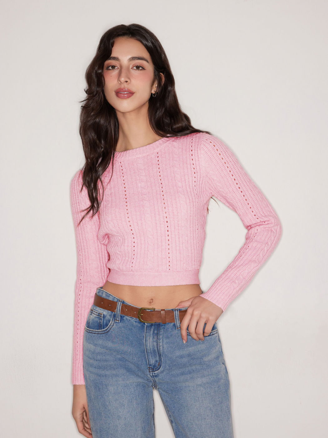 Knit Bowknot Split Crop Sweater