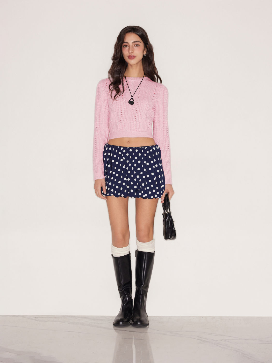 Knit Bowknot Split Crop Sweater