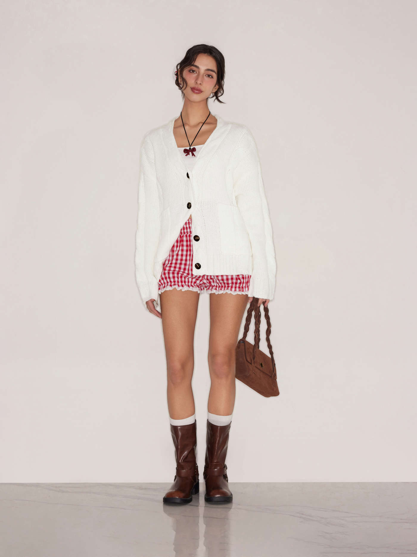 Cable Knit V-neck Solid Pocket Cardigan