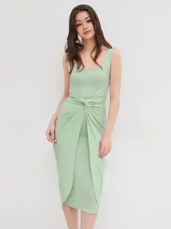 Quadratischer Ausschnitt Solid Twist Maxikleid