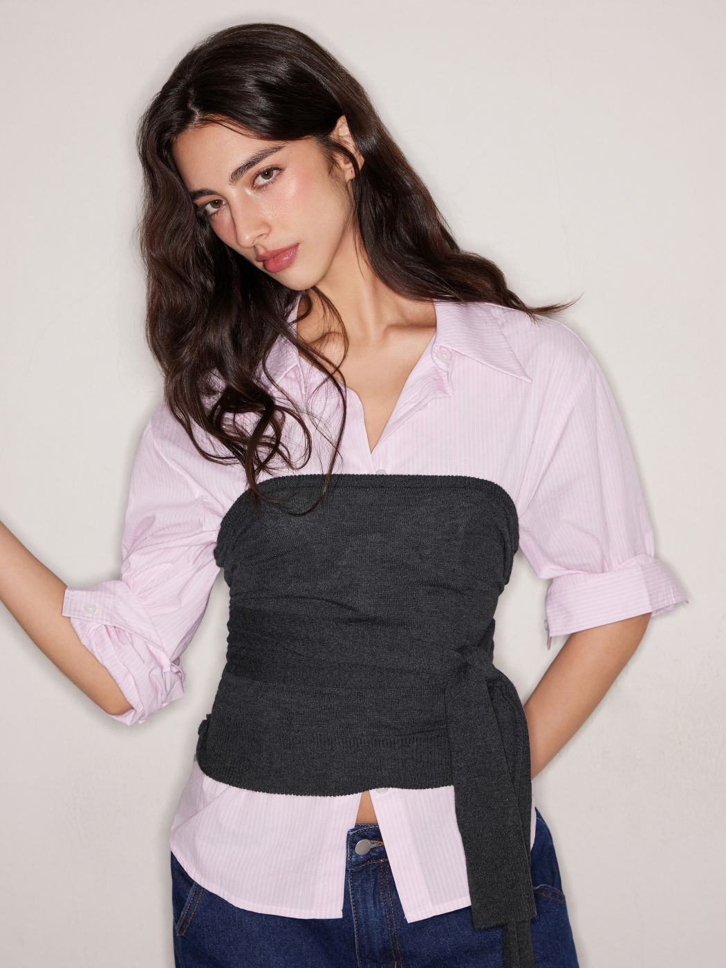 Two Way Wool-blend Boat Neck Cropped Knitted Top