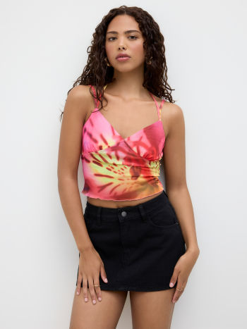 Halter Neckline Graphic Knotted Cami Top