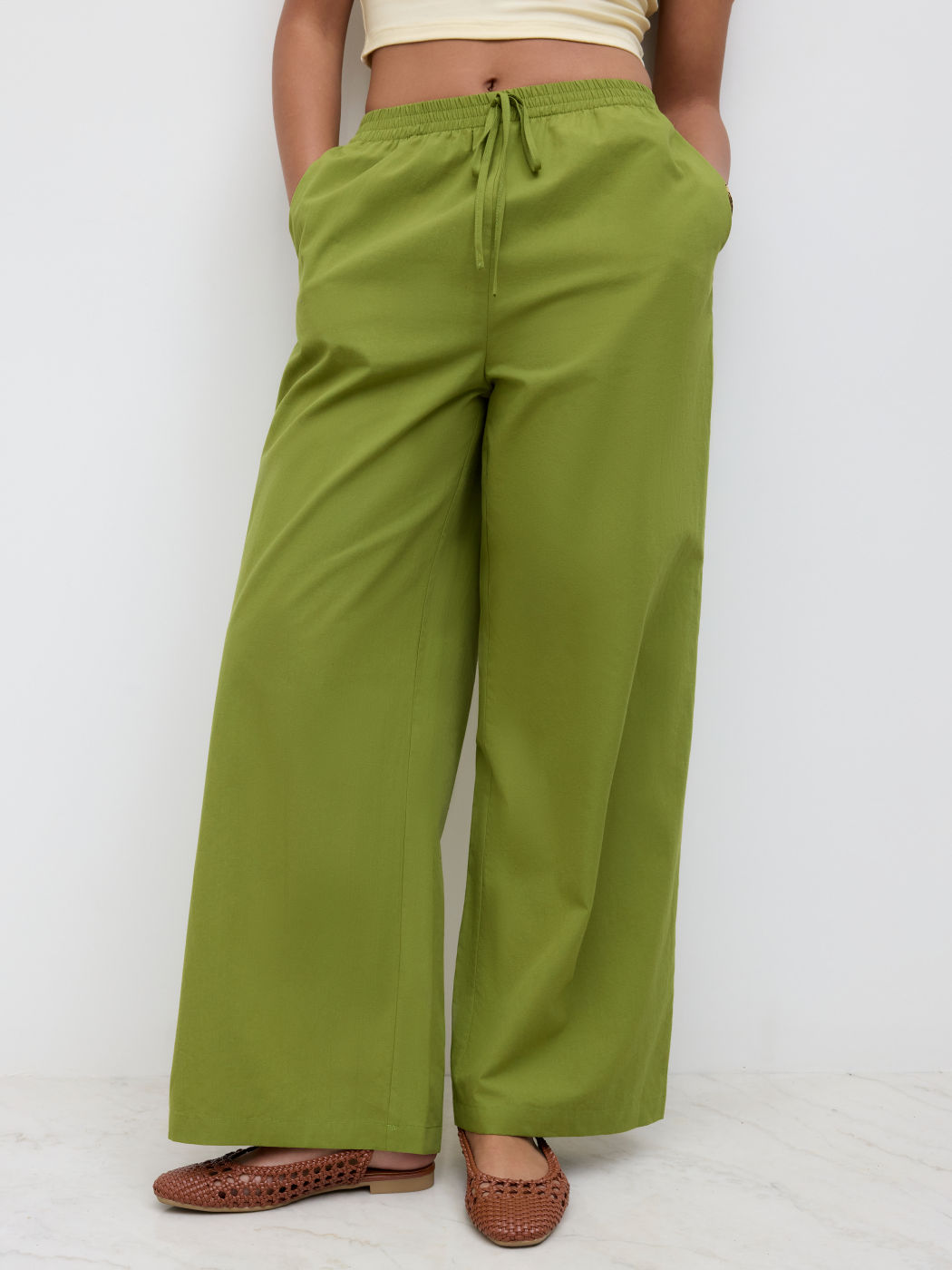 100% Baumwolle Mittelhohe Bund Hose mit Zugseil