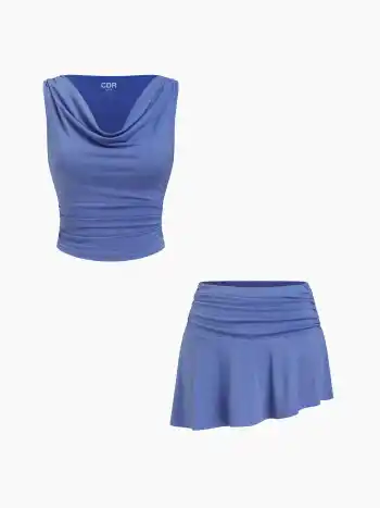 CDR Rundhals-Rutentanktop & Asymmetrisches Mini-Skort-Set