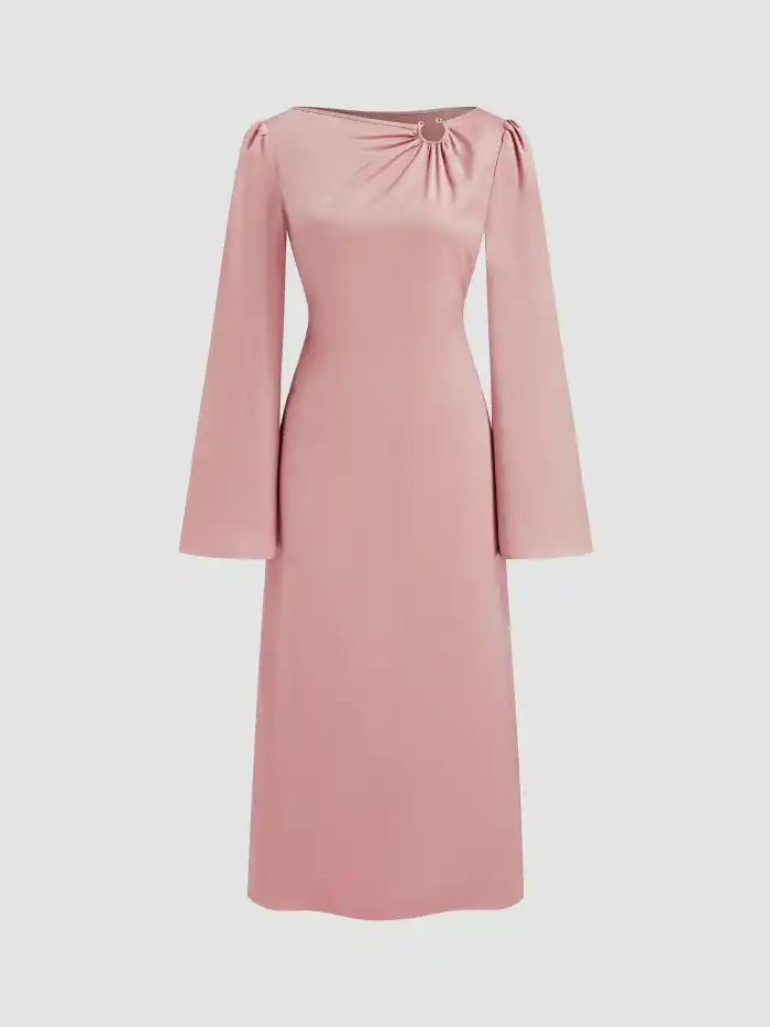 Satin Satin Asymmetrical Neck Knotted Pierced Maxi Dress For Daily Casual