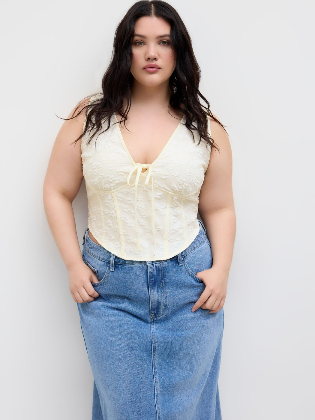 V-neck Floral Corset Crop Tank Top Curve & Plus
