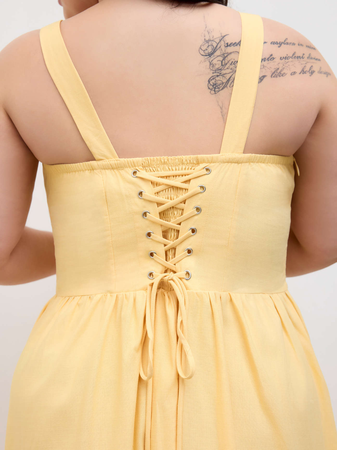 Cotton-blend Square Neck Lace Up Ruffle Maxi Dress Curve & Plus