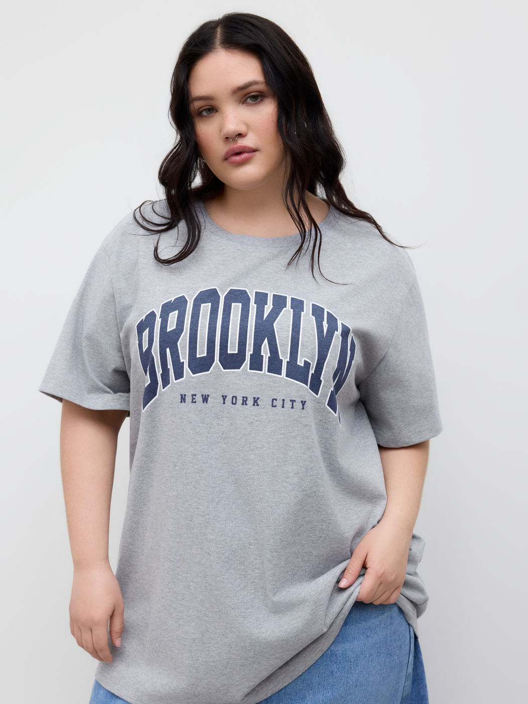 BROOKLYN Cotton-blend Graphic Long Oversized Tee