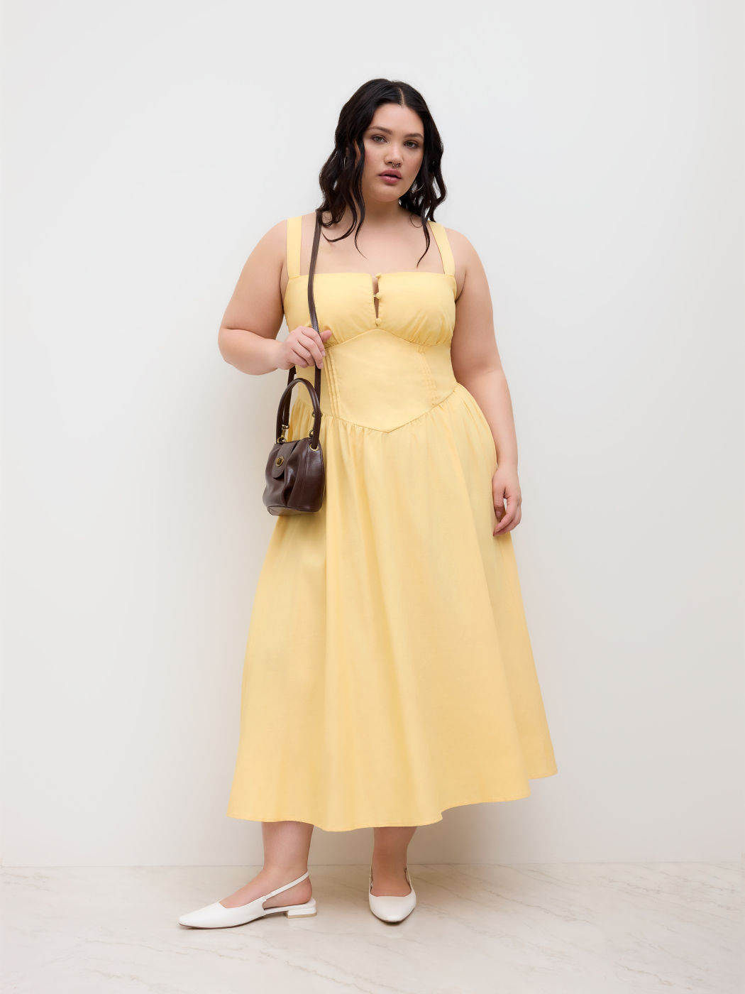 Baumwollmischung Quadratischer Hals Spitze Maxikleid Kurve & Plus
