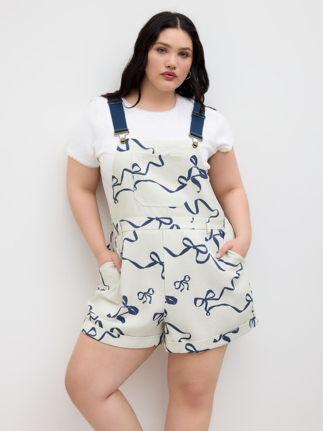 100% Cotton Square Neck Bowknot Graphic Romper Curve & Plus