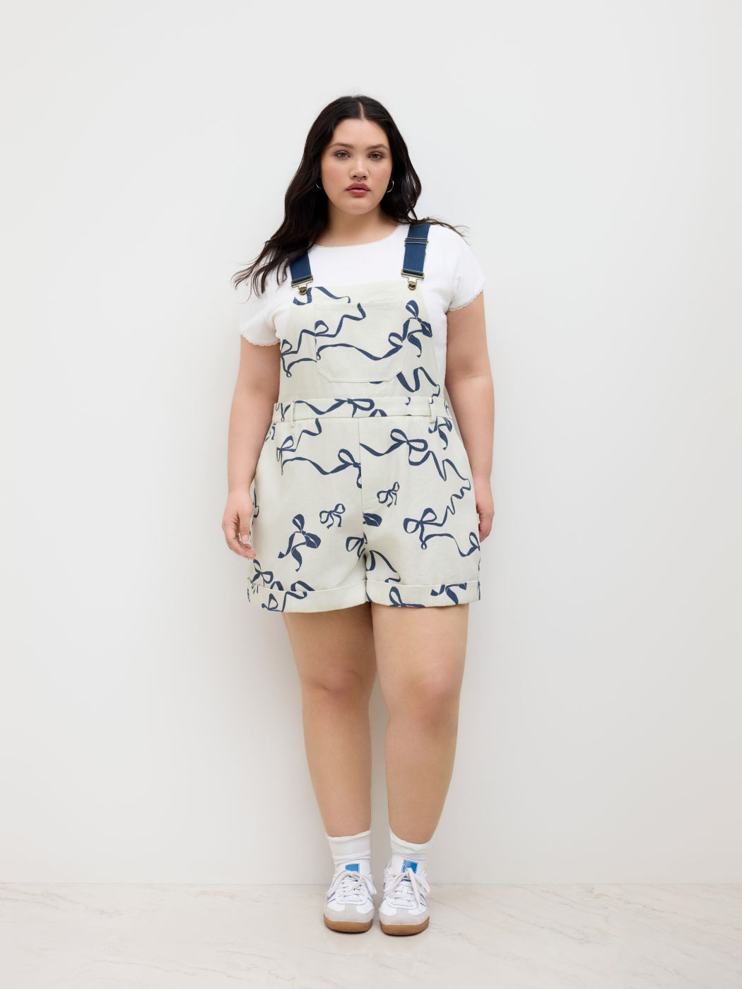 100% Cotton Square Neck Bowknot Graphic Romper Curve & Plus
