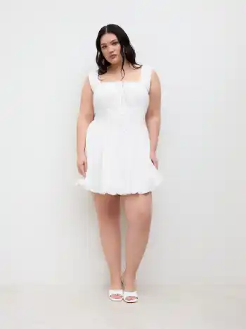 Baumwoll-Broderie-Anglaise-Salatrand-Bubbelsaum-Mini-Kleid Kurve & Plus