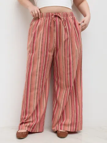 Corduroy Corduroy Mid Waist Pleated Wide Leg Trousers Curve & Plus For School Daily Casual