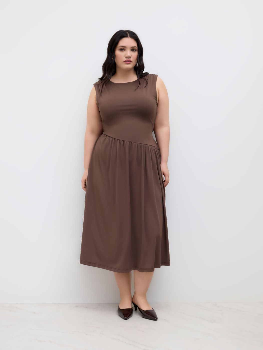 Boat Neck Lace Up Ruched Ruffle Midi Dress Curve & Plus