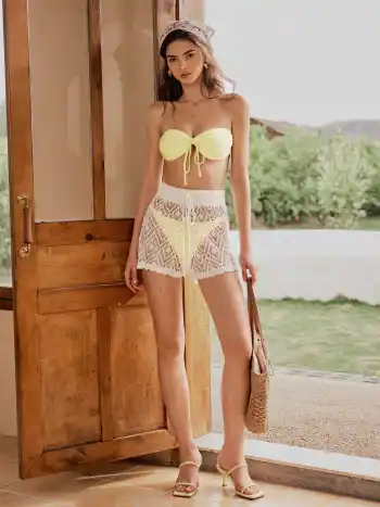 Strick-Crochet geometrische Shorts mit Zugverschluss als Strandbekleidung