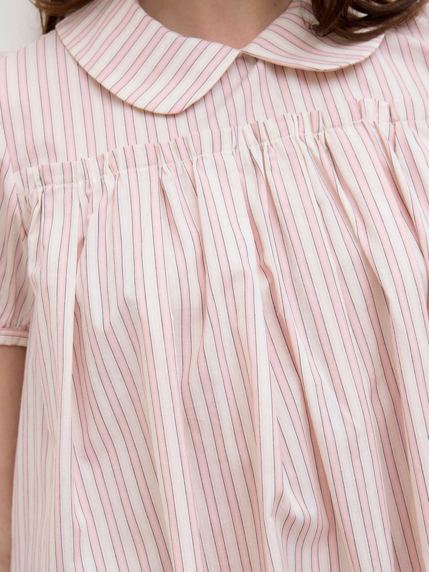 100% Cotton Peter Pan Collar Stripe Pleated Oversized Blouse