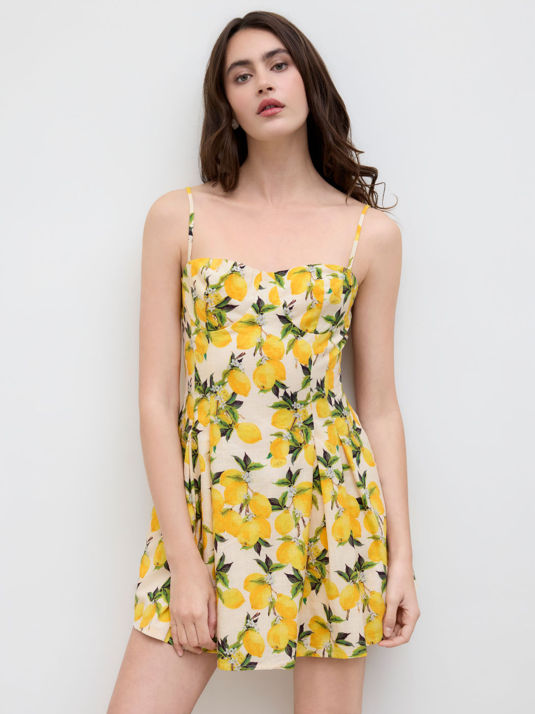 Cotton Sweetheart Neckline Lemon Lace Up Mini Dress