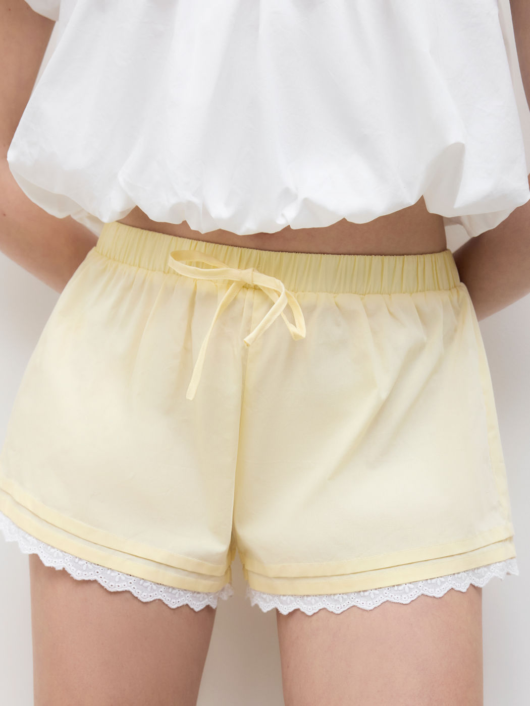 100% Cotton Broderie Anglaise Trim Elastic Waist Micro Shorts