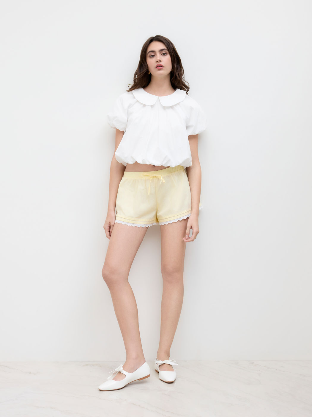 100% Cotton Broderie Anglaise Trim Elastic Waist Micro Shorts