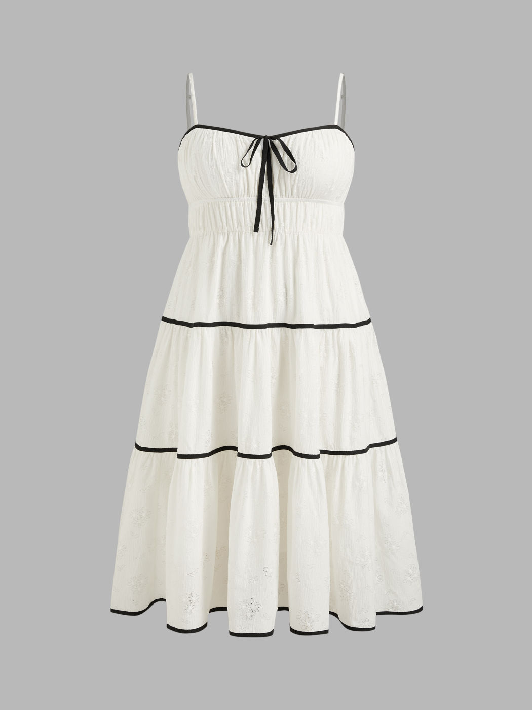 Sweetheart Contrasting Trim Knotted Tiered Midi Dress Curve & Plus
