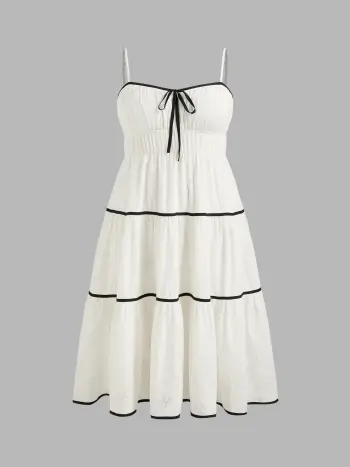 Abito Midi a Strati con Nodi e Bordi a Contrasto "Sweetheart" Taglie Curve & Plus