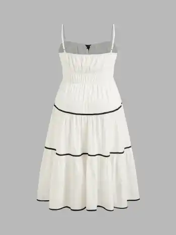 Sweetheart Contrasting Trim Knotted Tiered Midi Dress Curve & Plus