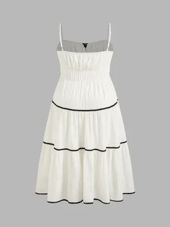 Abito Midi a Strati con Nodi e Bordi a Contrasto "Sweetheart" Taglie Curve & Plus