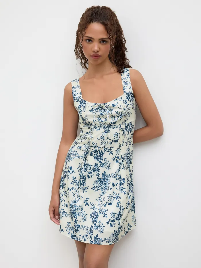 V-neck Floral Ruched Mini Dress