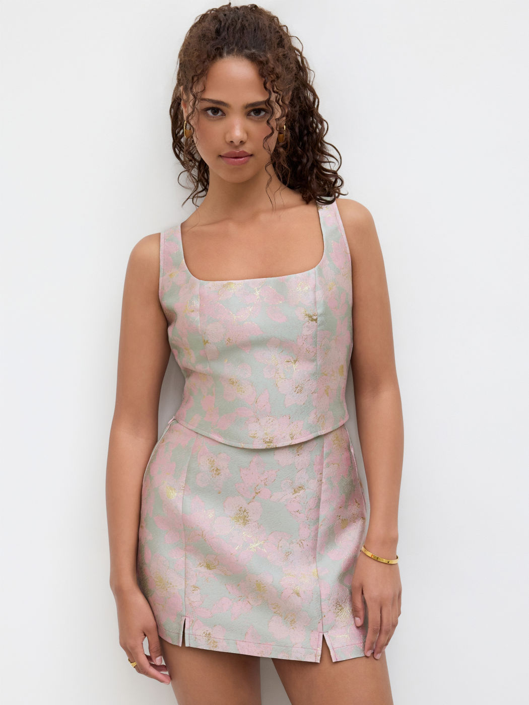 Floral Jacquard Crop Tank Top