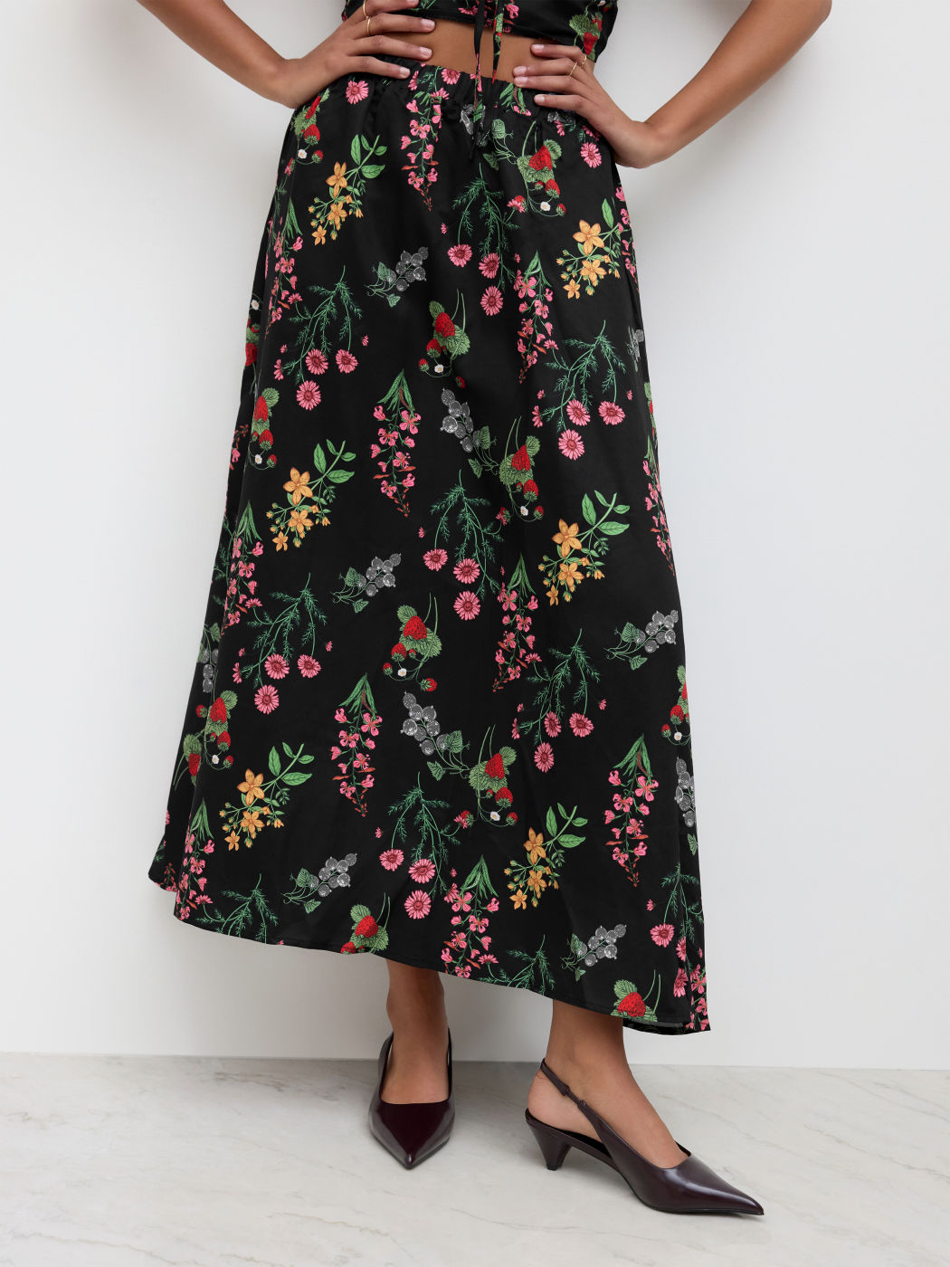 Mid Rise Floral Maxi Skirt