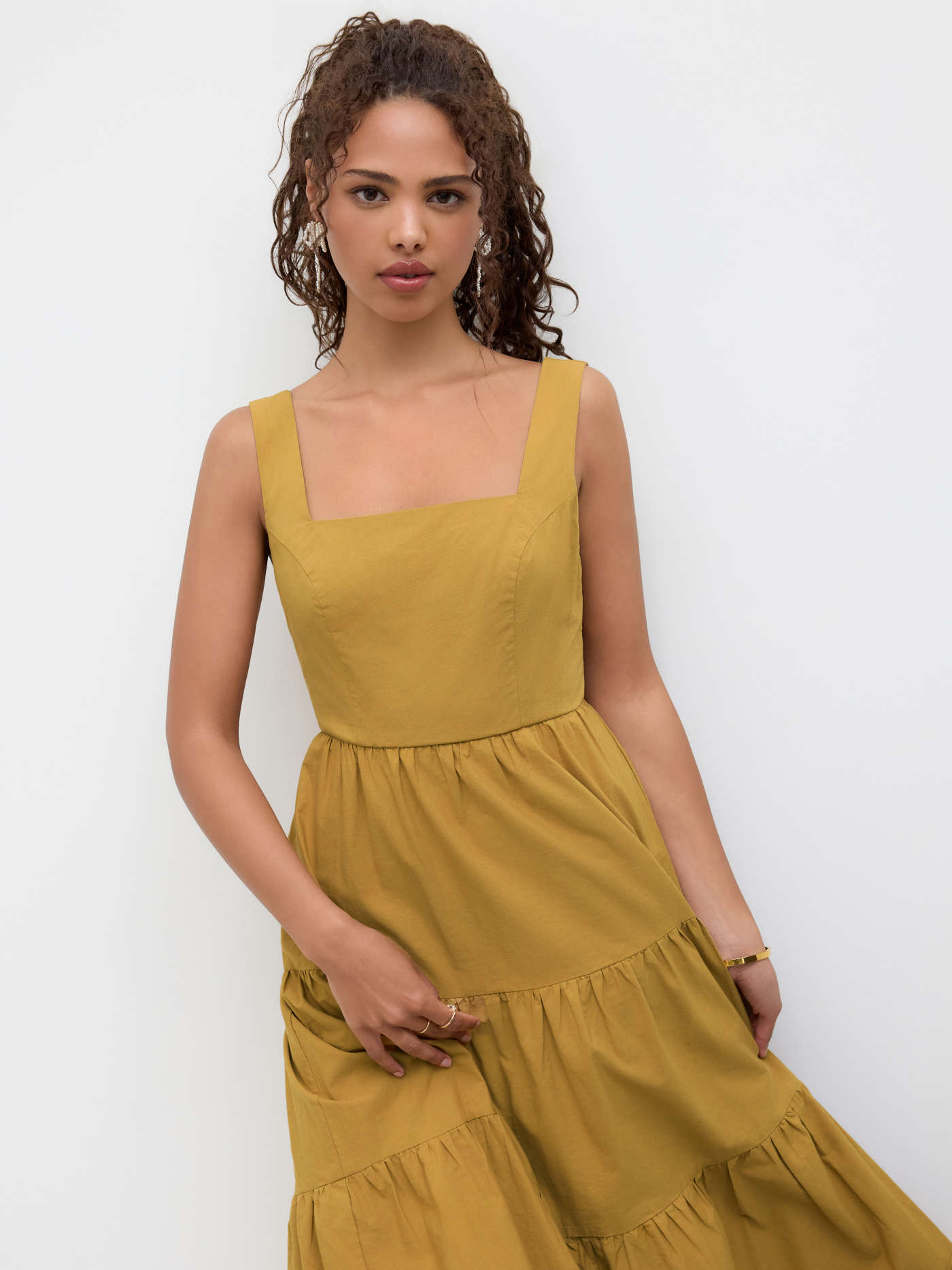 100% Cotton Square Neck Tie Back Maxi Dress