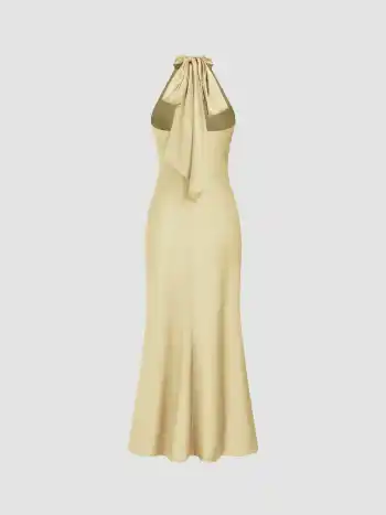 Satin Halter Neckline Backless Maxi Dress