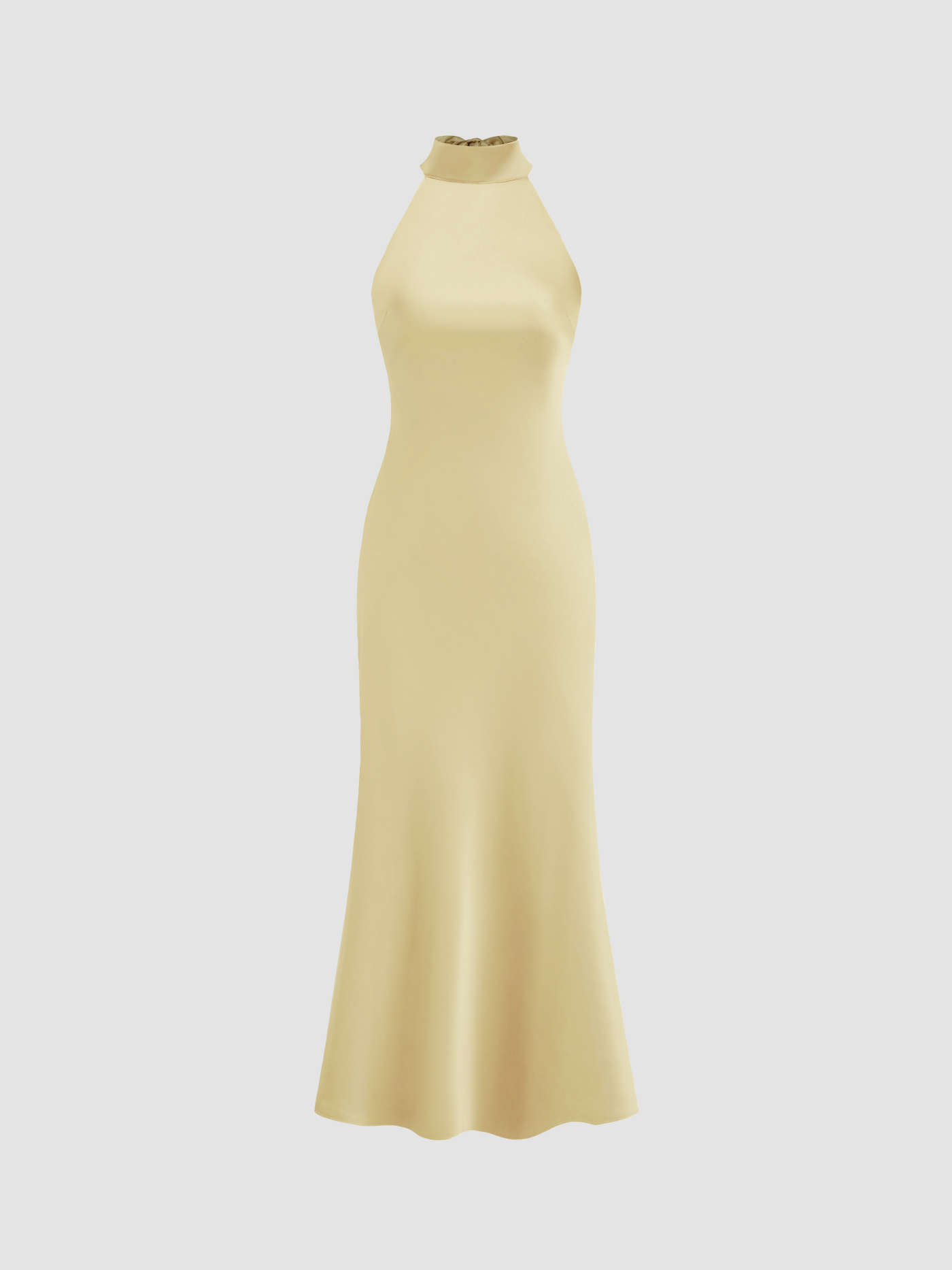 Satin Halter Neckline Backless Maxi Dress