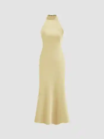 Satin Maxikleid mit Halterhals und Rückenausschnitt