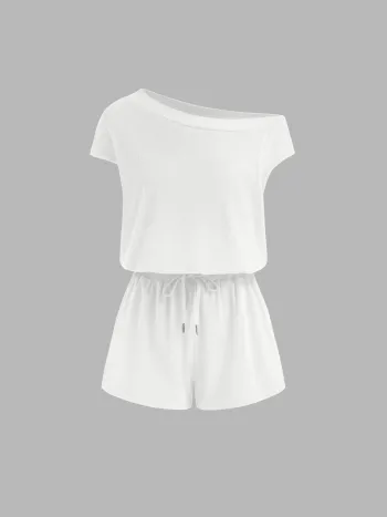 Romper mit asymmetischem Hals und Zugverschluss