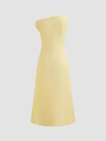 Asymmetrical Neck Solid Ruched Maxi Dress