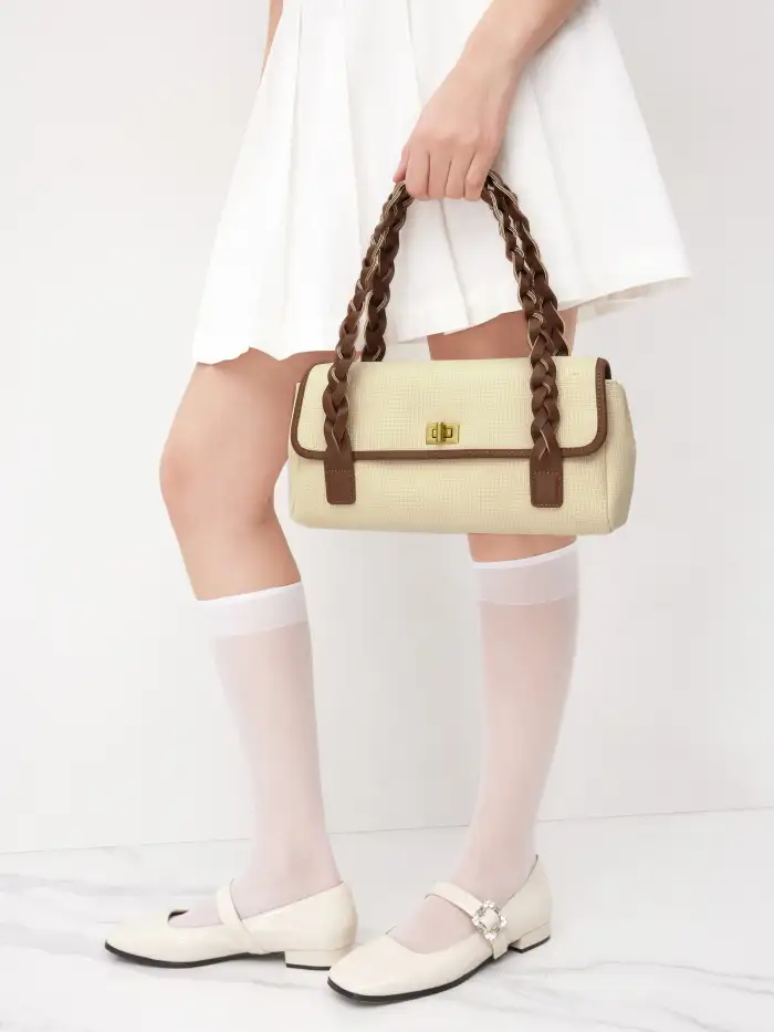 FLOWER CHARM  FAUX LEATHER HANDBAG & CROSSBODY BAG 