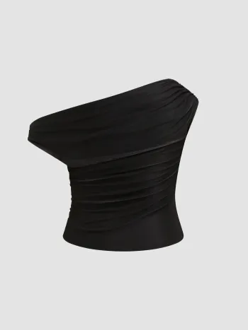 Florales, geruchertes Mesh-Top mit asymmetrischer Halslinie