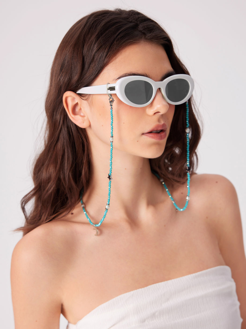 Stern- und Mond- und Faux-Perlen-Sonnenbrillen-Kette