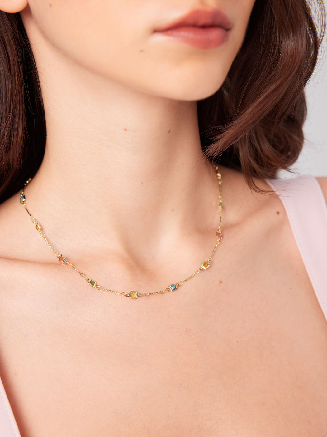 COLORFUL RHINESTONE CHAIN NECKLACE