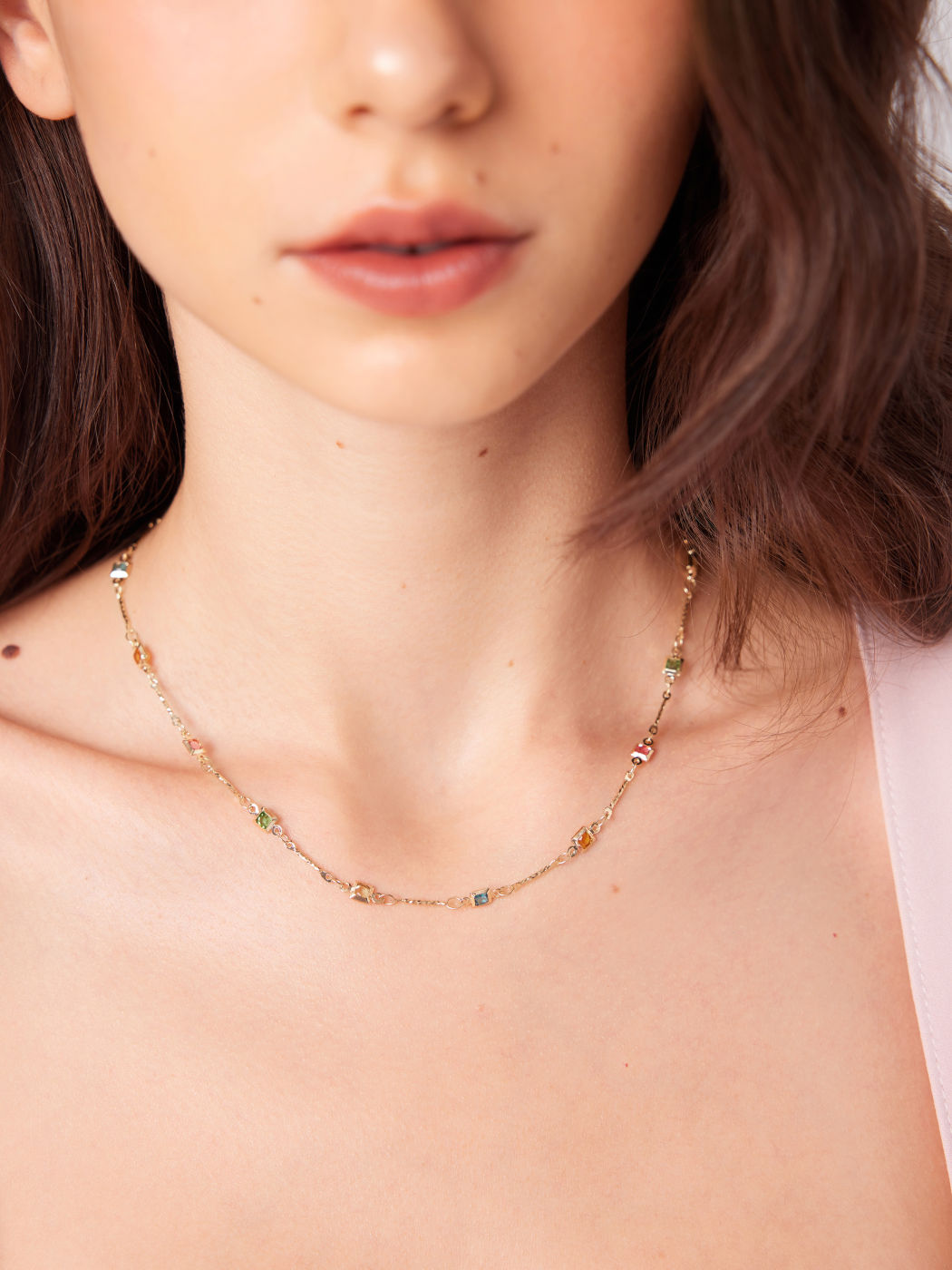 COLORFUL RHINESTONE CHAIN NECKLACE