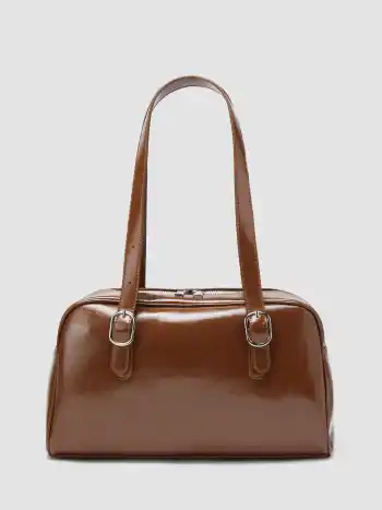 ADJUSTABLE STRAP FAUX LEATHER BOSTON SHOULDER BAG