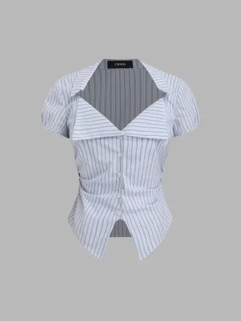 100% Cotton Tartan Split Ruched Shirt