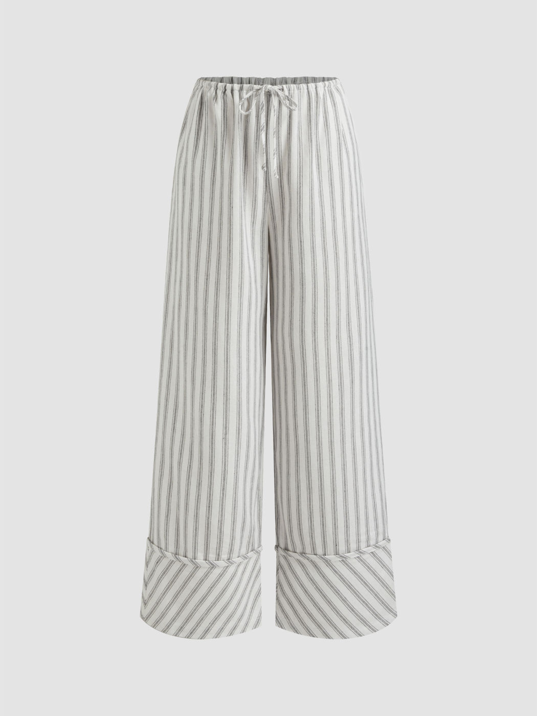 Linen-blend Mid Rise Stripe Wide Roll Hem Leg Trousers
