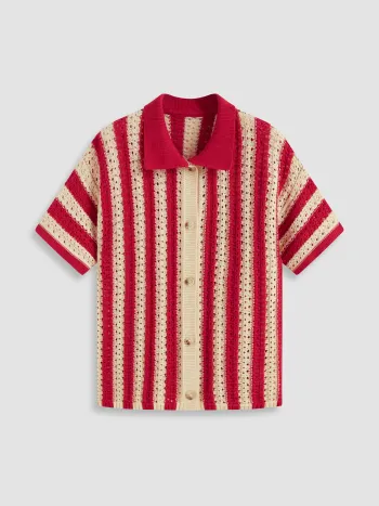 Strickjacke mit Streifen, Knöpfen und Ausschnitten, Oversize