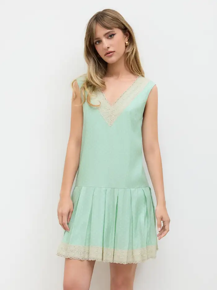 lace dress 14 White Lace Trim Sleeveless Tiered Mini Dress