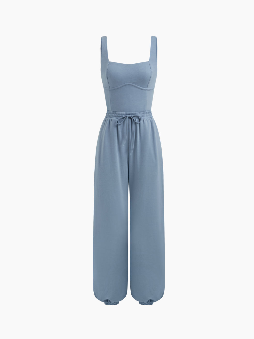 Cotton-Mischung Quadratischer Halszug elastischer Bund Jogger Overalls